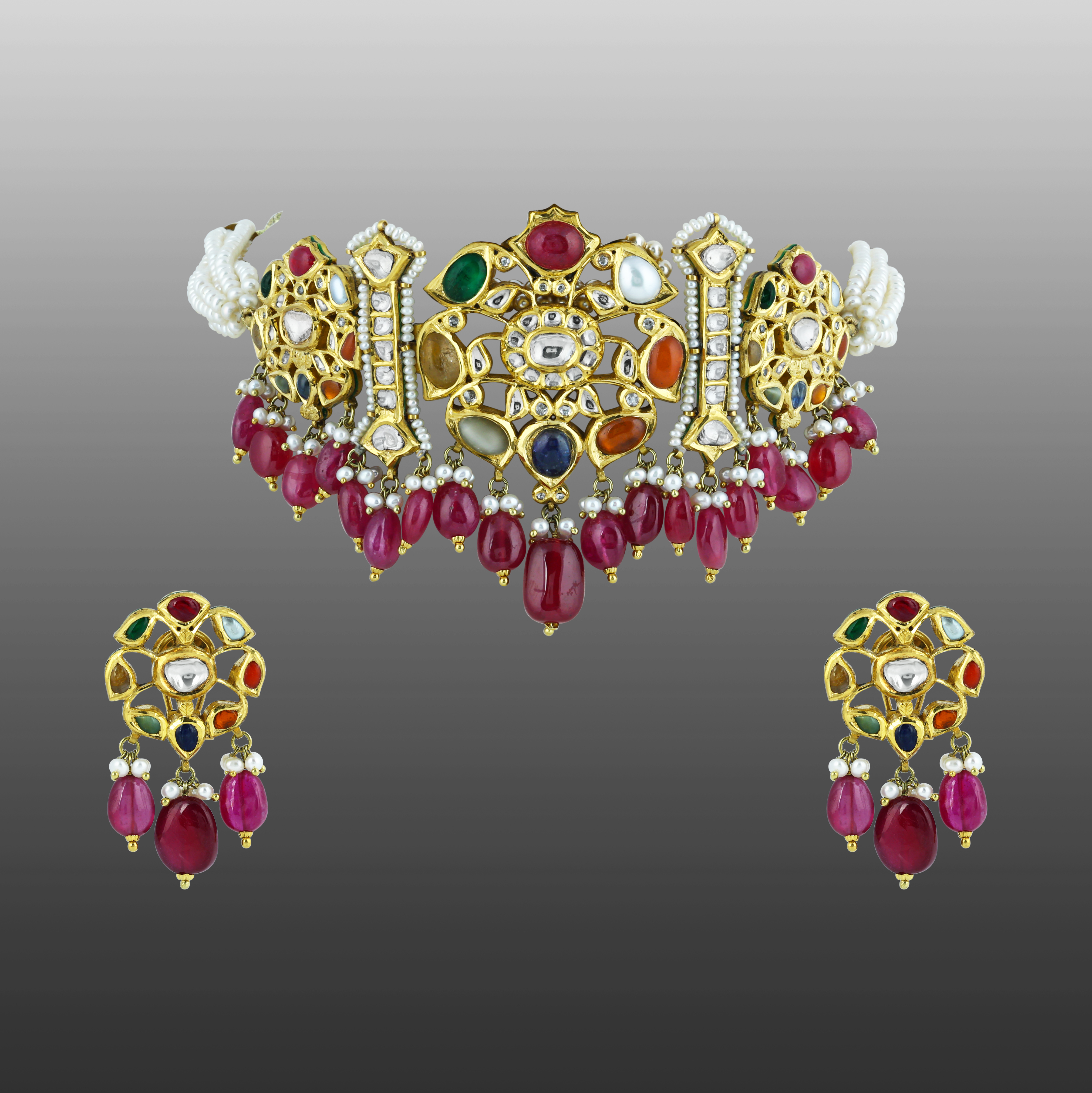 Versatile Navratan kalangi Choker with Multi Hues and Rubies